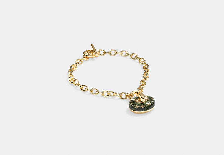 COACH®,SIGNATURE TURNLOCK BRACELET,Brass,Gold/Green,Front View