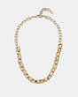 COACH®,CHUNKY SIGNATURE CHAIN LINK NECKLACE,Brass,Gold/Pink,Front View