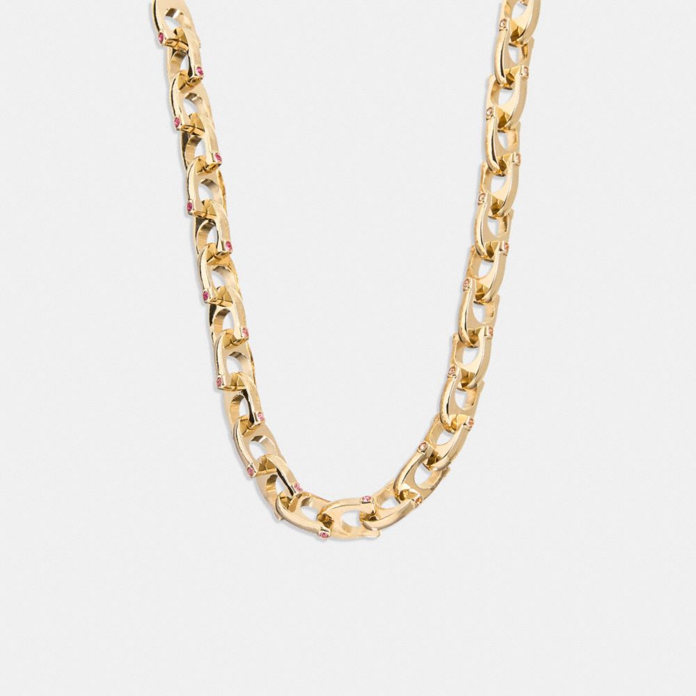COACH®,チャンキー シグネチャー チェーン リンク ネックレス,ネックレス,ｺﾞｰﾙﾄﾞ/ﾋﾟﾝｸ