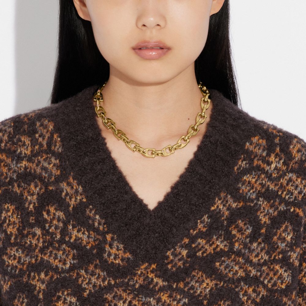 COACH®,チャンキー シグネチャー チェーン リンク ネックレス,ネックレス,ｺﾞｰﾙﾄﾞ/ﾋﾟﾝｸ
