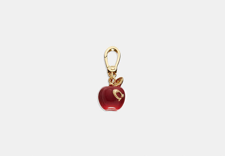 COACH®,SIGNATURE ENAMEL APPLE CHARM,Brass,Gold/Red,Front View