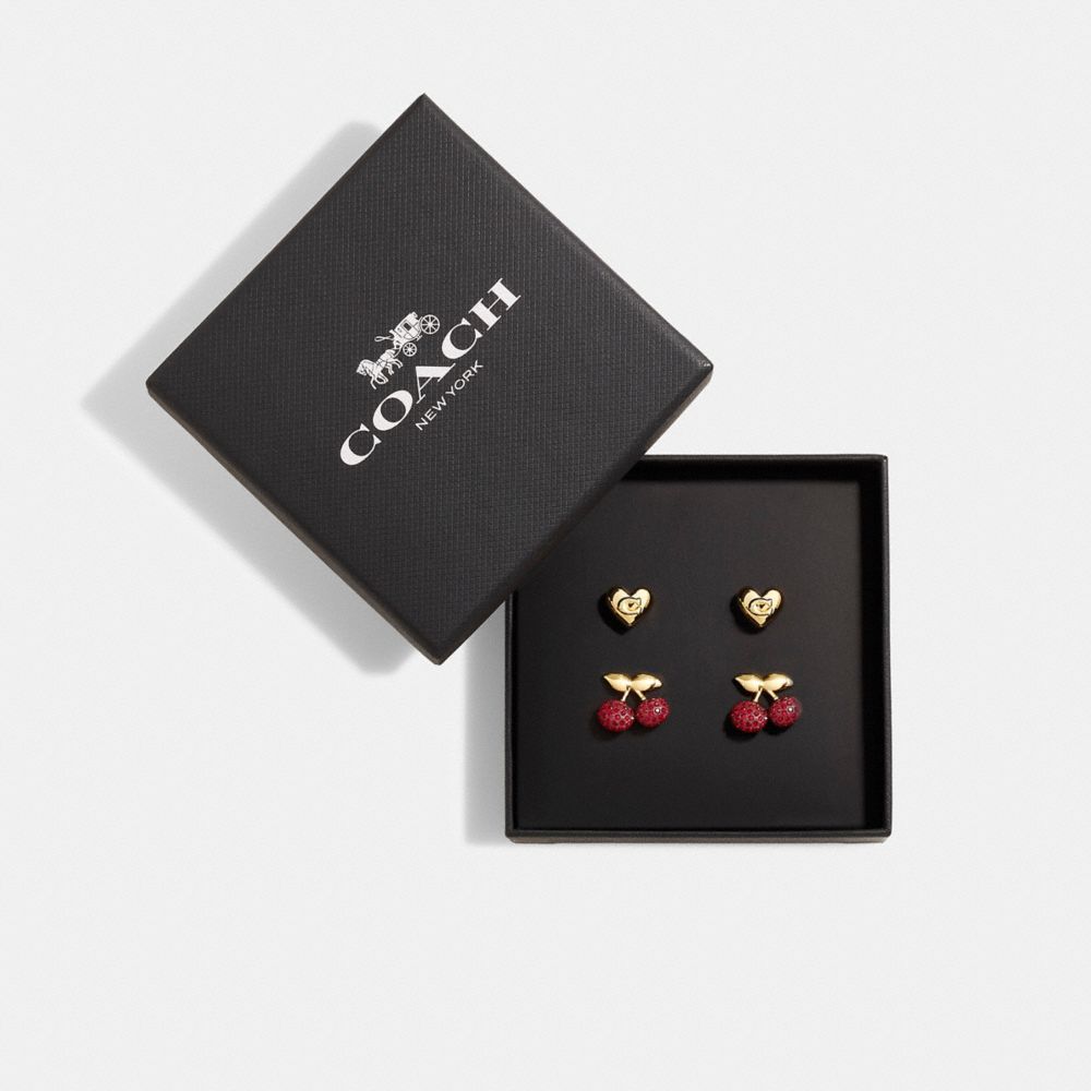 Coffret clous d’oreilles à pavé cerise et cœur