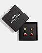 COACH®,PAVÉ CHERRY AND HEART STUD EARRINGS SET,Brass,Gold/Red,Front View