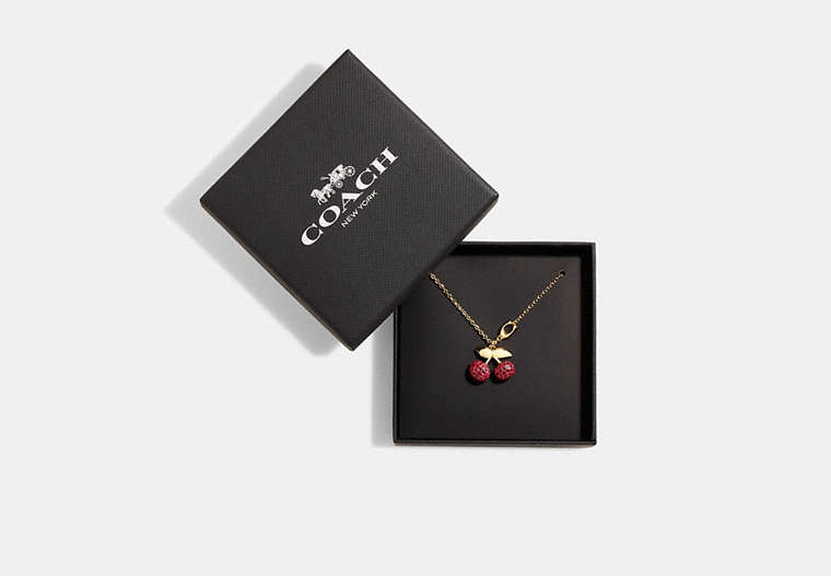 COACH®,PAVÉ CHERRY PENDANT NECKLACE,Brass,Gold/Red,Front View