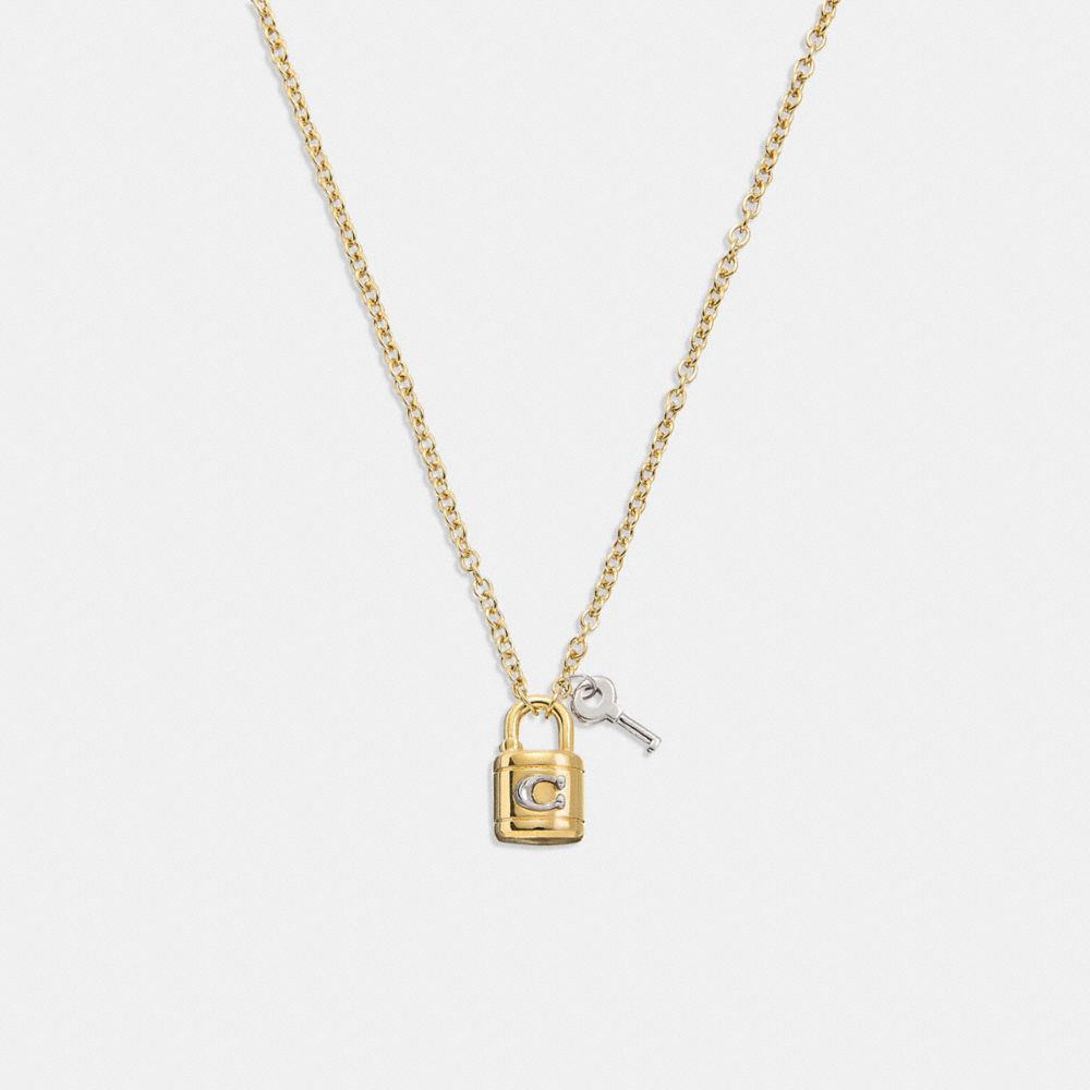 COACH®,SIGNATURE PADLOCK AND KEY NECKLACE,Gold/Silver,Front View