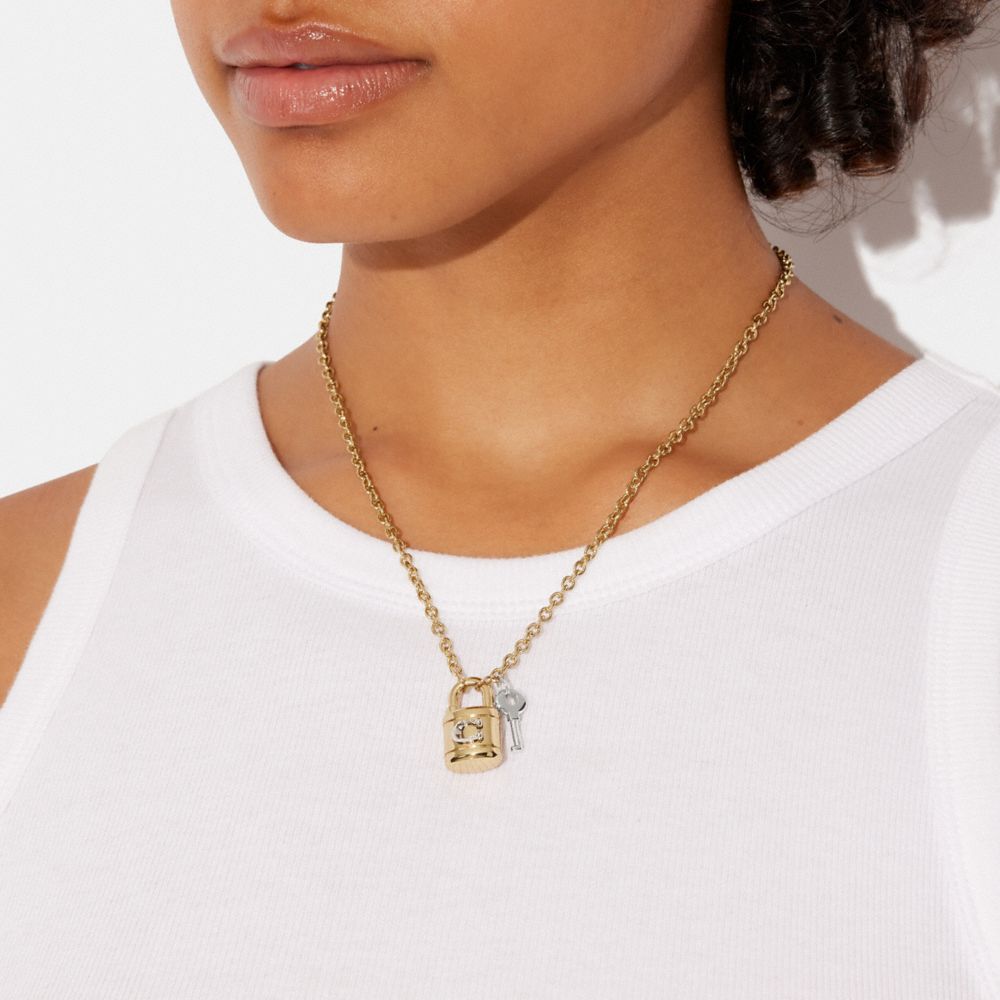 Gold Padlock Necklace - Key