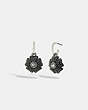 COACH®,SPARKLING DAISY HUGGIE EARRINGS,Metal,Silver/Black,Front View