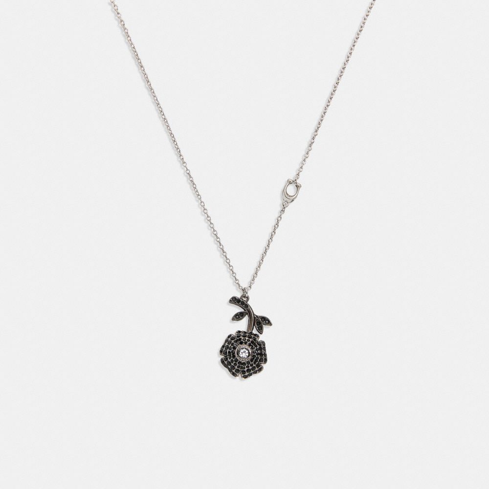 COACH®,SPARKLING DAISY NECKLACE,Silver/Black,Front View