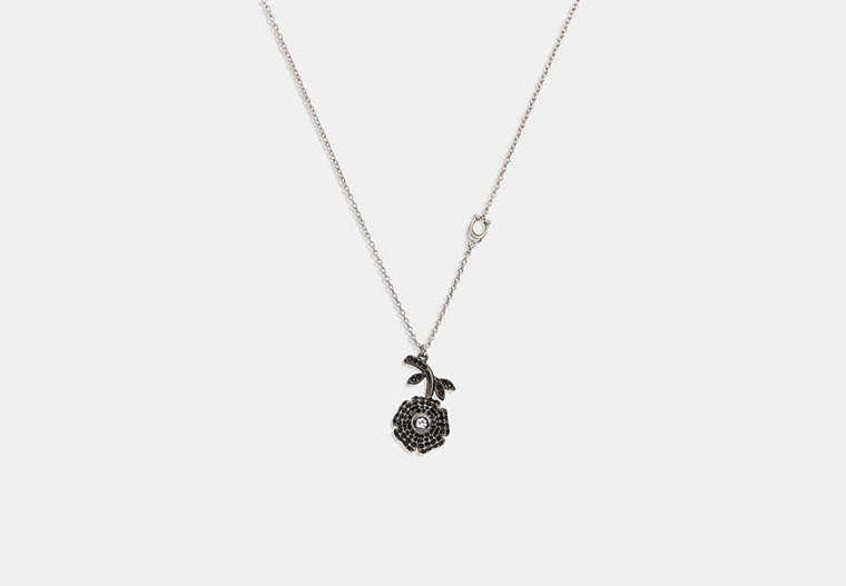 COACH®,SPARKLING DAISY NECKLACE,Metal,Silver/Black,Front View