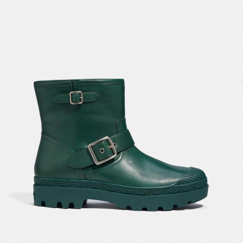 COACH®,TROOPER MOTO BOOT,Pine Green,Angle View