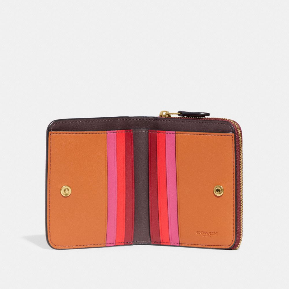 COACH®,ビルフォールド ウォレット・カラーブロック,ミニ財布(二つ/三つ折り),ﾌﾞﾗｽ/ﾁｪﾘｰﾏﾙﾁ