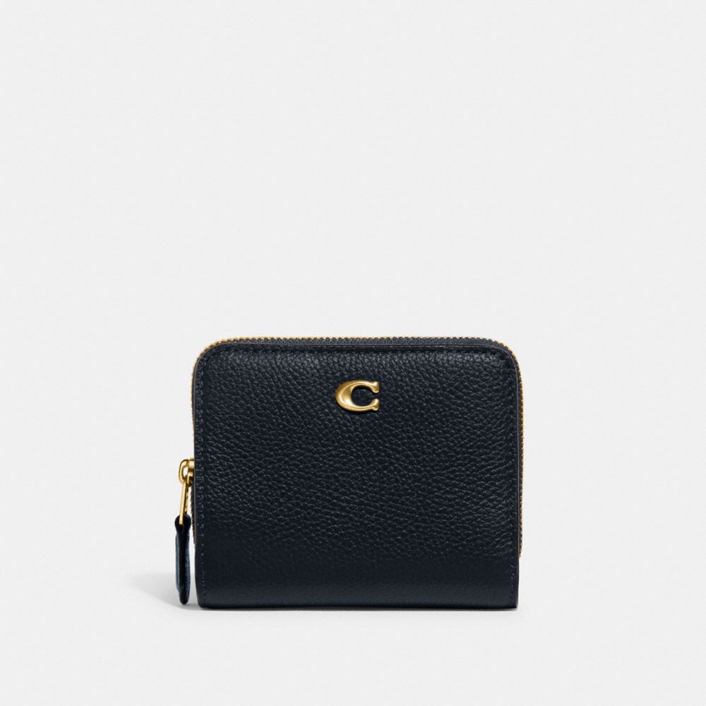 COACH®,BILLFOLD WALLET IN COLORBLOCK,Leather,Mini,Brass/Denim,Front View image number 0