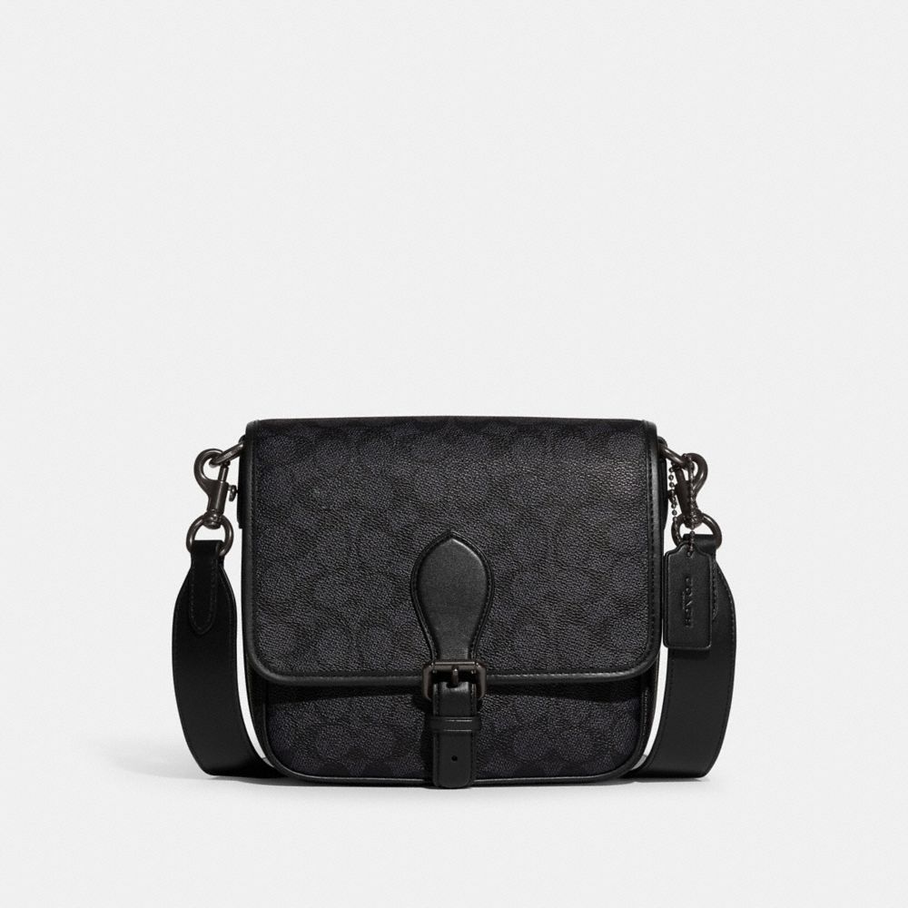 COACH Signature Coated Canvas Solid Black Crossbody Shoulder Bag