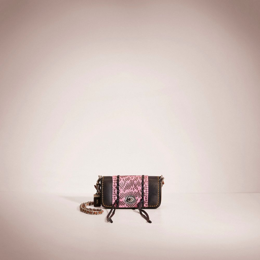 COACH®,RESTORED DINKIER WITH WHIPSTITCH SNAKESKIN,Smooth Leather,Silver/Black Neon Pink,Front View