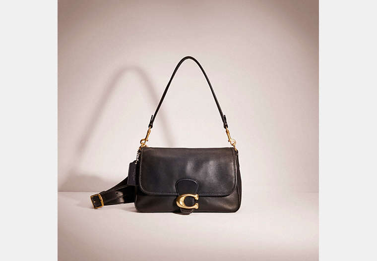 COACH®,RESTORED SOFT TABBY SHOULDER BAG,Smooth Leather,Medium,Brass/Black,Front View