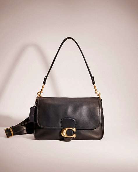 COACH®,RESTORED SOFT TABBY SHOULDER BAG,Smooth Leather,Medium,Brass/Black,Front View