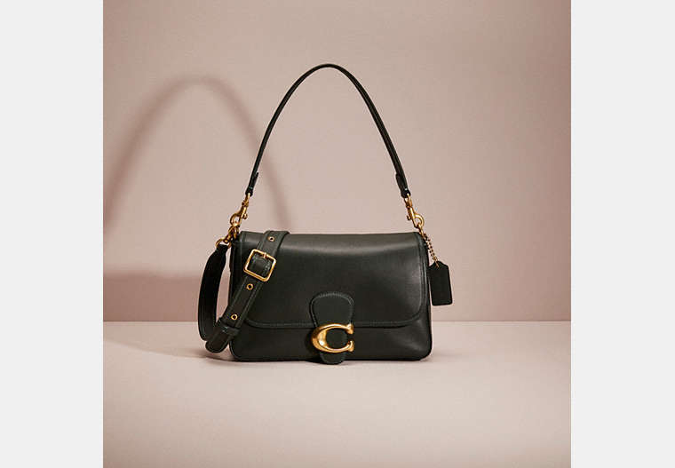 COACH®,RESTORED SOFT TABBY SHOULDER BAG,Smooth Leather,Medium,Brass/Amazon Green,Front View