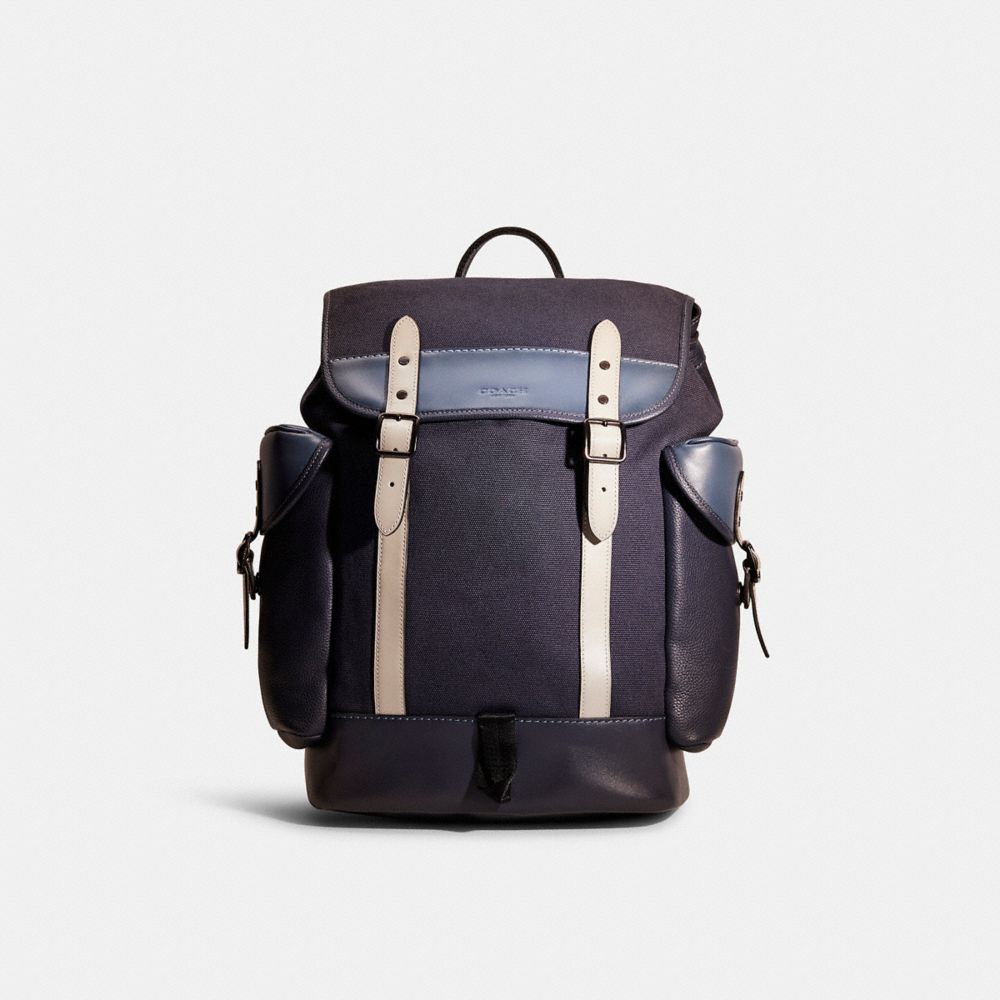 COACH®,Restored Hitch Backpack In Organic Cotton Canvas,Navy,Front View