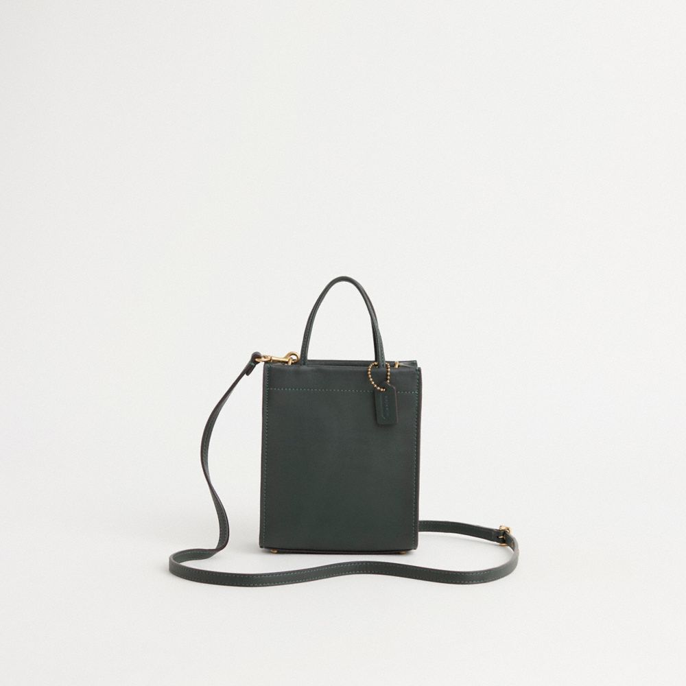 COACH®,Restored Mini Cashin Tote,Leather,Crossbody,Logo,Day Party,Gray,Front View