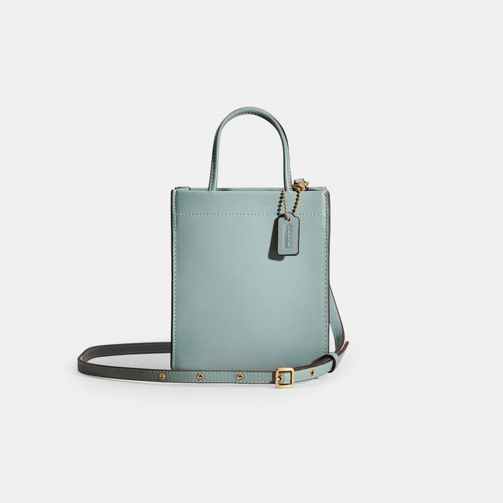 COACH®,Restored Mini Cashin Tote,Leather,Crossbody,Logo,Day Party,Green,Front View