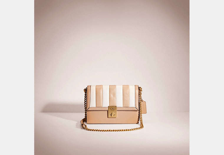 COACH®,RESTORED HUTTON SHOULDER BAG WITH COLORBLOCK QUILTING,Smooth Leather,Brass/Taupe Multi,Front View