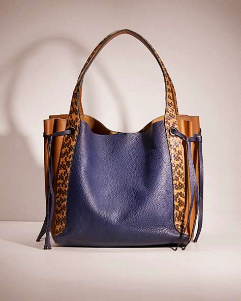 COACH®,RESTORED HARMONY HOBO IN COLORBLOCK WITH SNAKESKIN DETAIL,Pebble Leather,Pewter/Cadet Multi,Front View