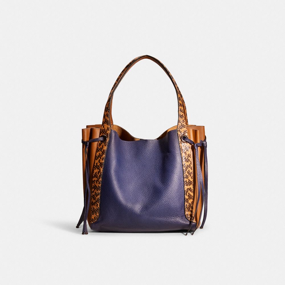 Coach Restored Harmony Hobo In Colorblock With Snakeskin Detail In Pewter/cadet Multi