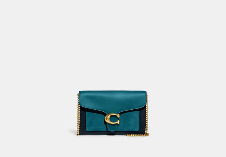 COACH®,TABBY CHAIN CLUTCH,Leather,Mini,Brass/Blue,Front View