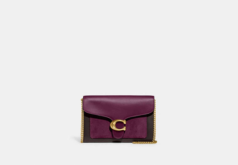 COACH®,TABBY CHAIN CLUTCH,Leather,Mini,Brass/Deep Berry,Front View