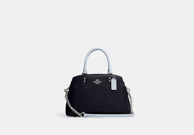 COACH®,MINI LILLIE CARRYALL IN COLORBLOCK,Crossgrain Leather,Medium,Silver/Midnight Multi,Front View