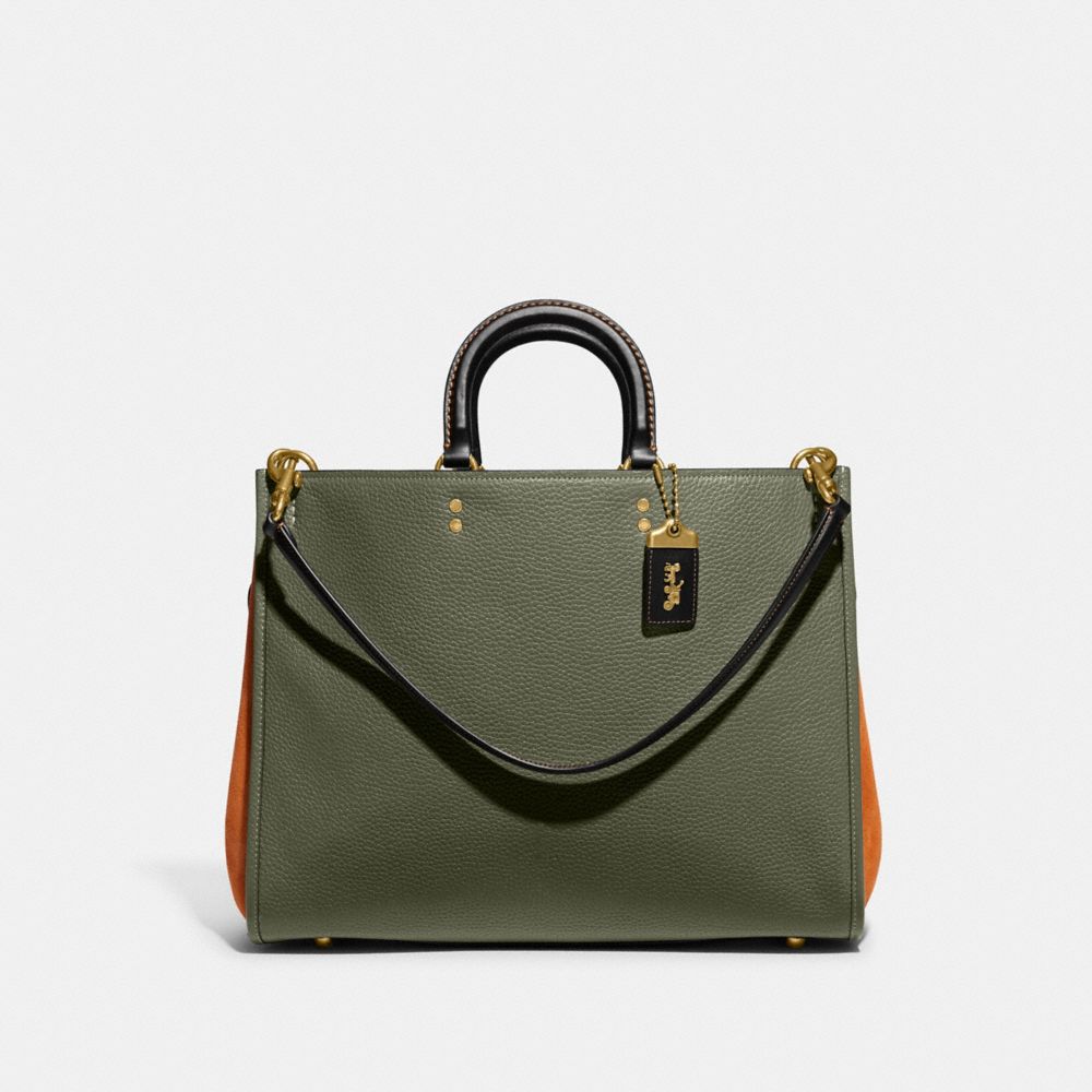 COACH®,ROGUE BAG 39 IN REGENERATIVE LEATHER,Leather,X-Large,Brass/Army Green Multi,Front View