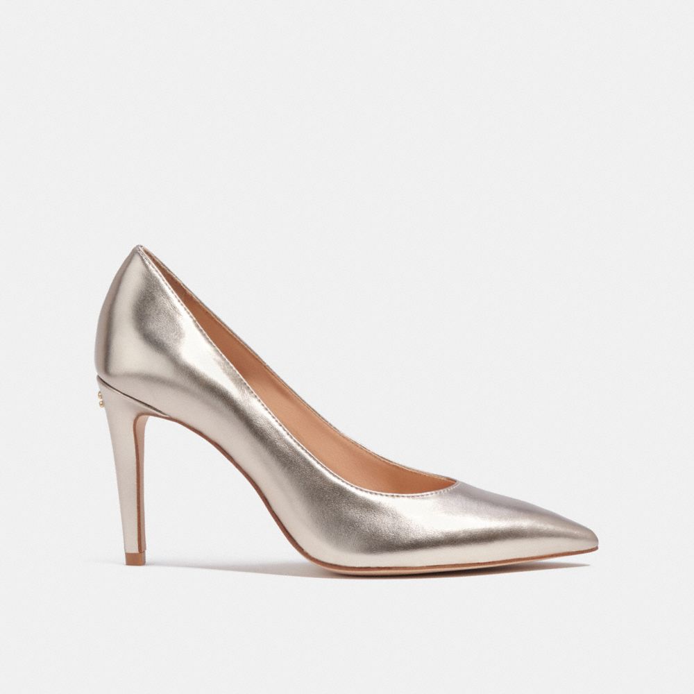 COACH®,Skyler Pump,Pumps,Cocktail,Silver,Metallic,Angle View