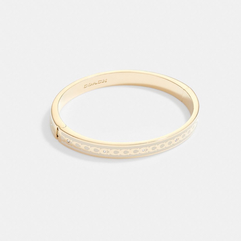 COACH®,6MM SIGNATURE ENAMEL BANGLE,enamel,Gold/Chalk,Front View image number 0