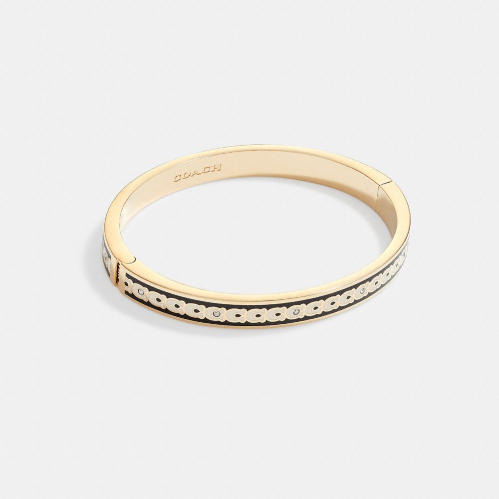 COACH®,6MM SIGNATURE ENAMEL BANGLE,enamel,Gold/Black,Front View