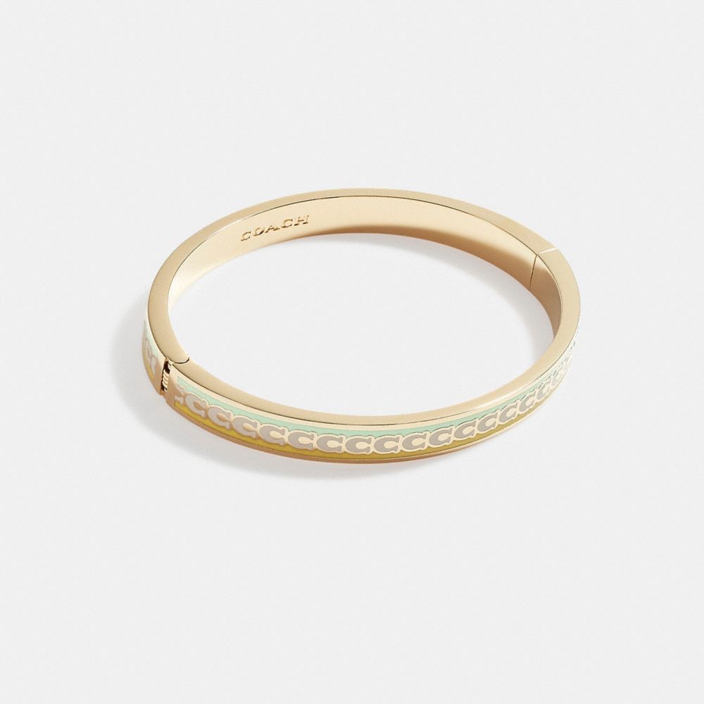 COACH®,6MM SIGNATURE ENAMEL BANGLE,Green Multi/Gold,Front View image number 0