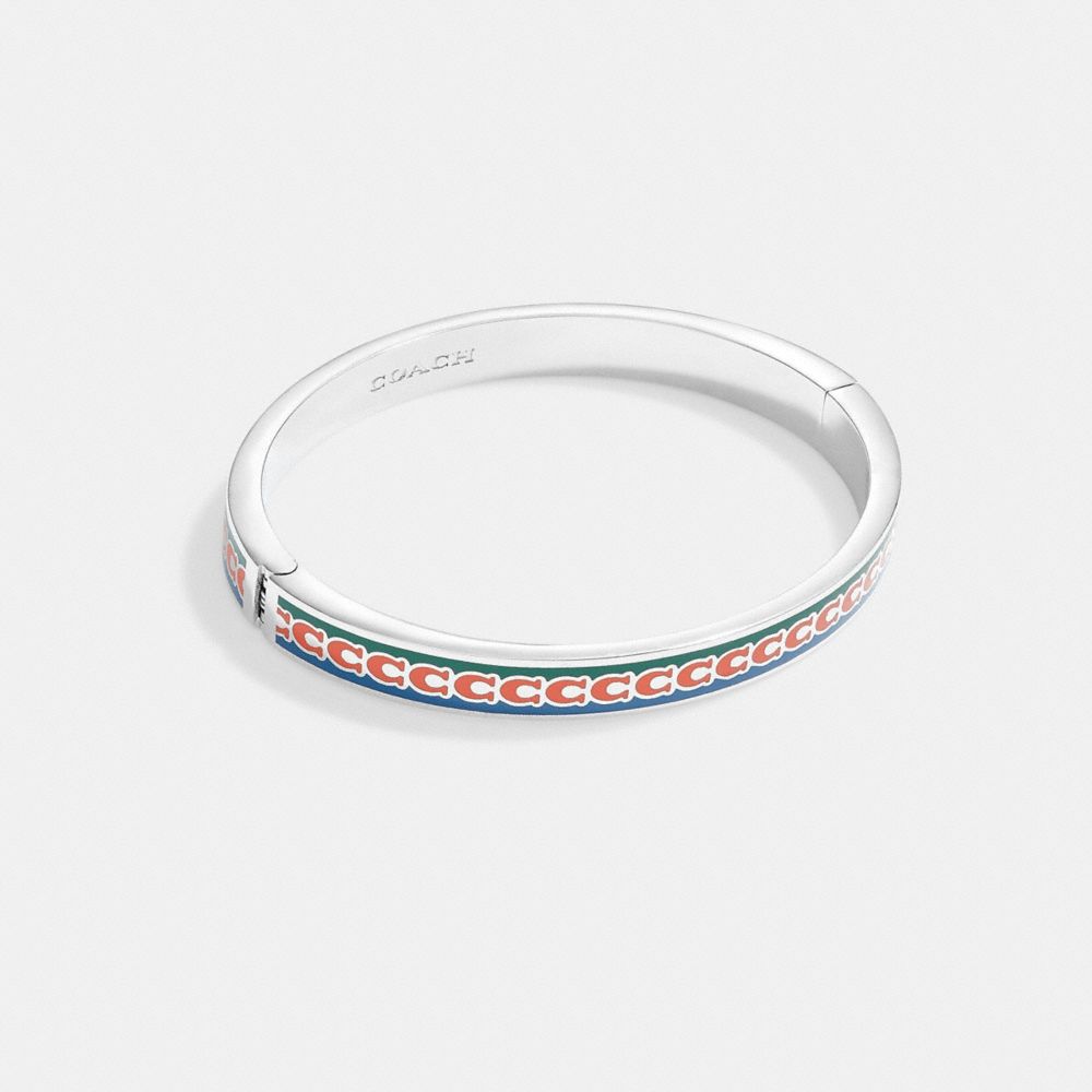 COACH®,6 Mm Signature Enamel Bangle,Enamel,Rhinestones,Logo,Word Embellishment,Brass,Work,Casual,,Front View