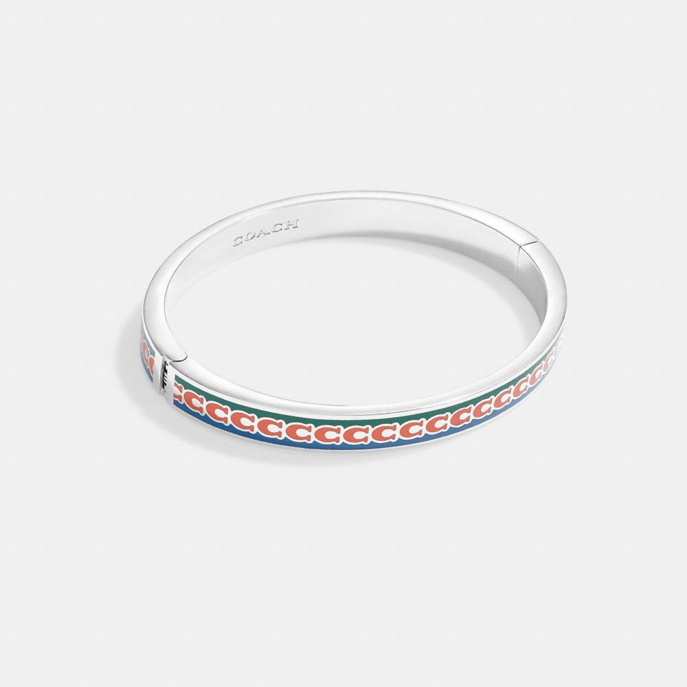 COACH®,6 Mm Signature Enamel Bangle,Enamel,Word Embellishment,Rhinestones,Logo,Brass,Casual,Work,,Front View