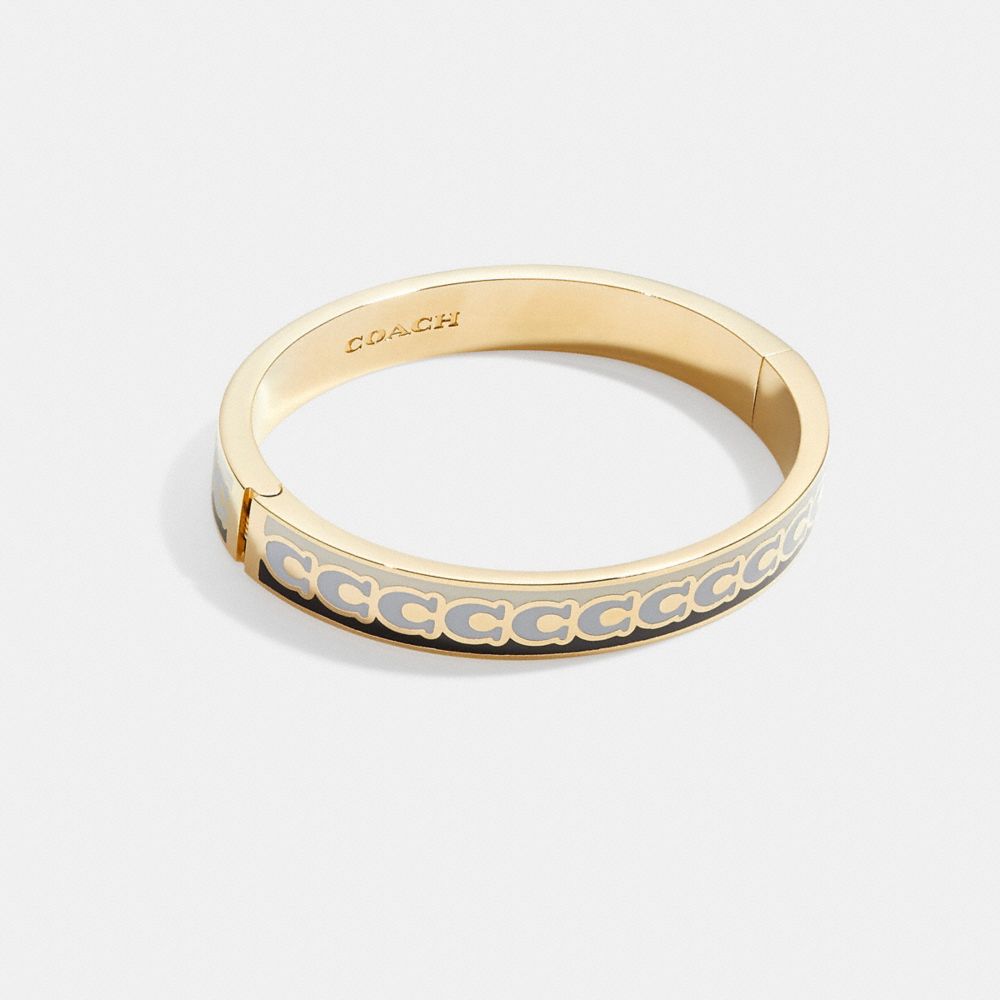 COACH®,10MM SIGNATURE ENAMEL BANGLE,Gold/Black White,Front View image number 0