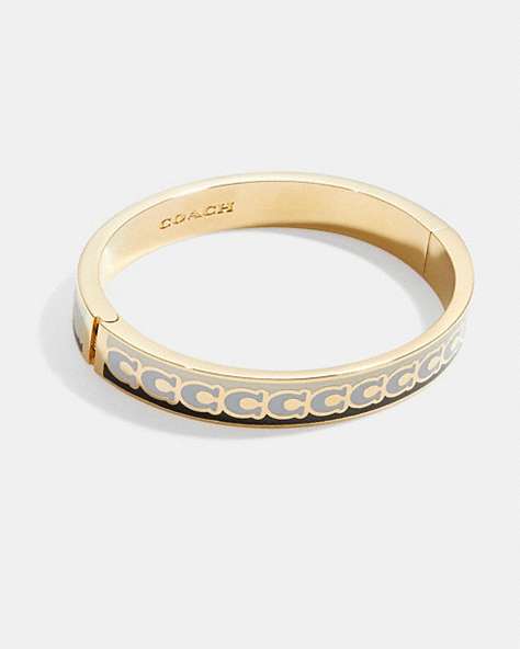 COACH®,10MM SIGNATURE ENAMEL BANGLE,Plated Brass,Gold/Black White,Front View