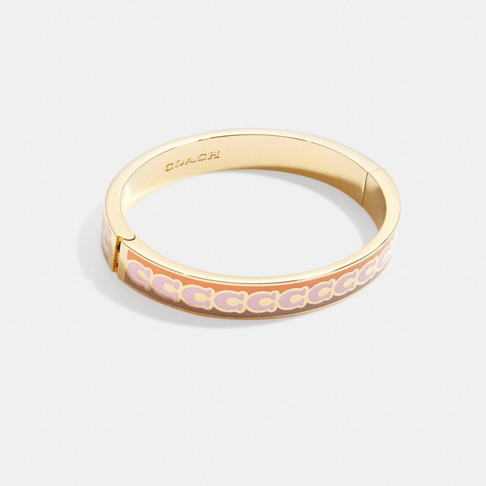 COACH®,10MM SIGNATURE ENAMEL BANGLE,Gold/Orange Multi,Front View