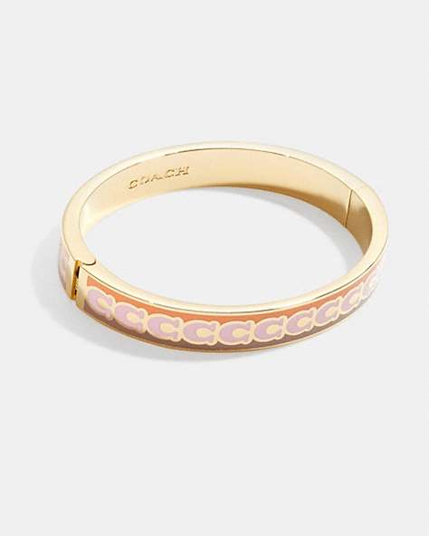 COACH®,10MM SIGNATURE ENAMEL BANGLE,Plated Brass,Gold/Orange Multi,Front View