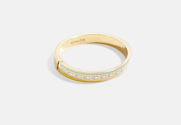 COACH®,10MM SIGNATURE ENAMEL BANGLE,Plated Brass,Green Multi/Gold,Front View