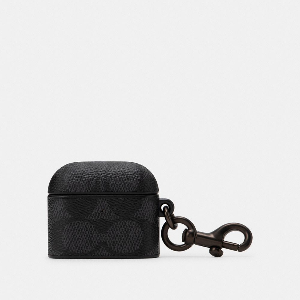 COACH®,ÉTUI POUR AIRPODS 3E GÉNÉRATION EN TOILE SIGNATURE,Toile enduite emblématique,Anthracite,Front View