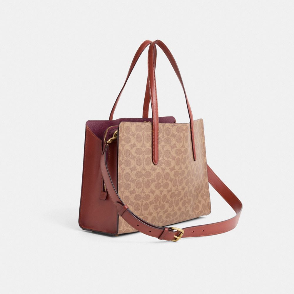 COACH®,Upcrafted Carter Carryall In Signature Canvas,Canvas,Calfskin Leather,Tote,Studded,Metal,Applique,Mixed Metal,Casual,Brown,Angle View