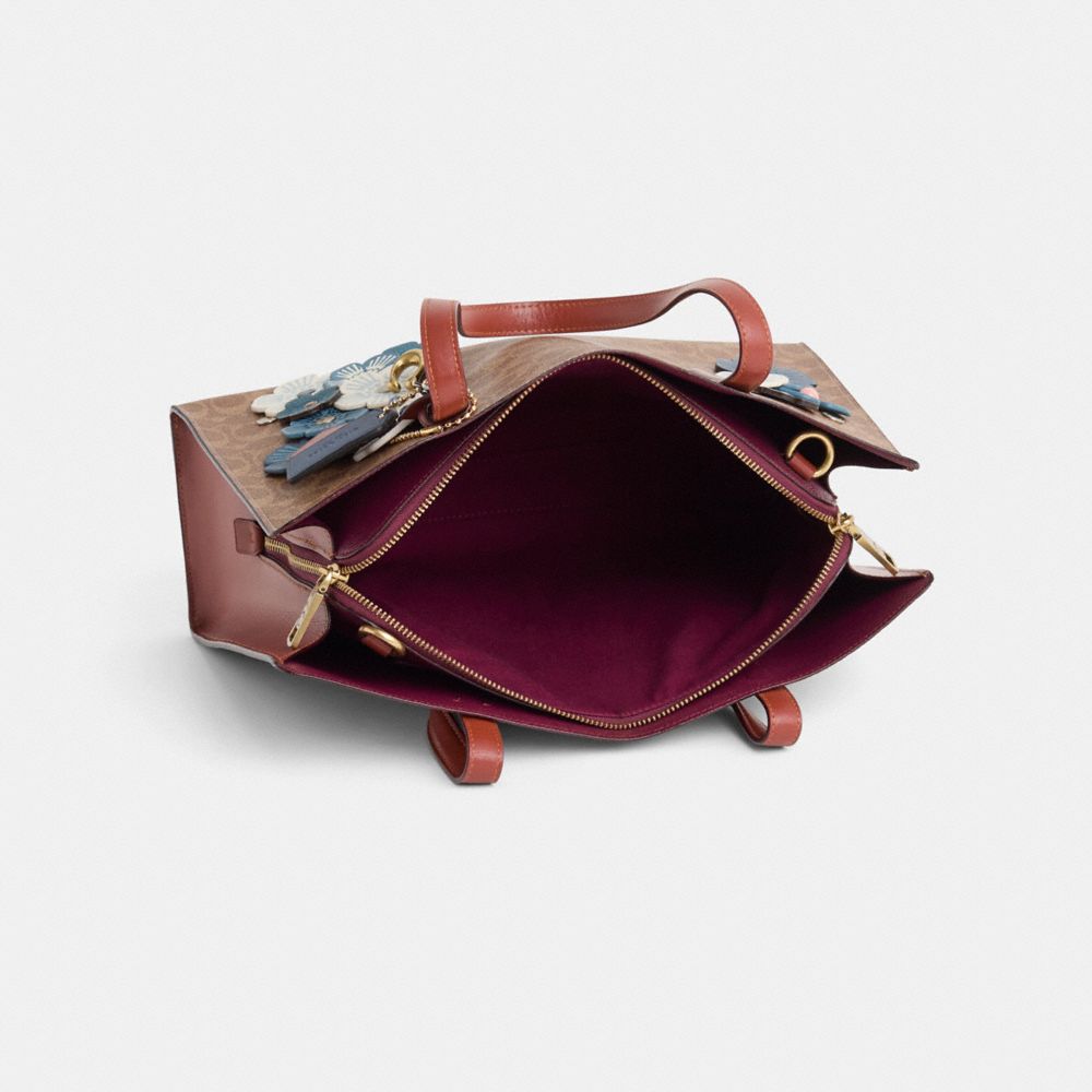 COACH®,Upcrafted Carter Carryall In Signature Canvas,Canvas,Calfskin Leather,Tote,Studded,Metal,Applique,Mixed Metal,Casual,Brown,Inside View,Top View