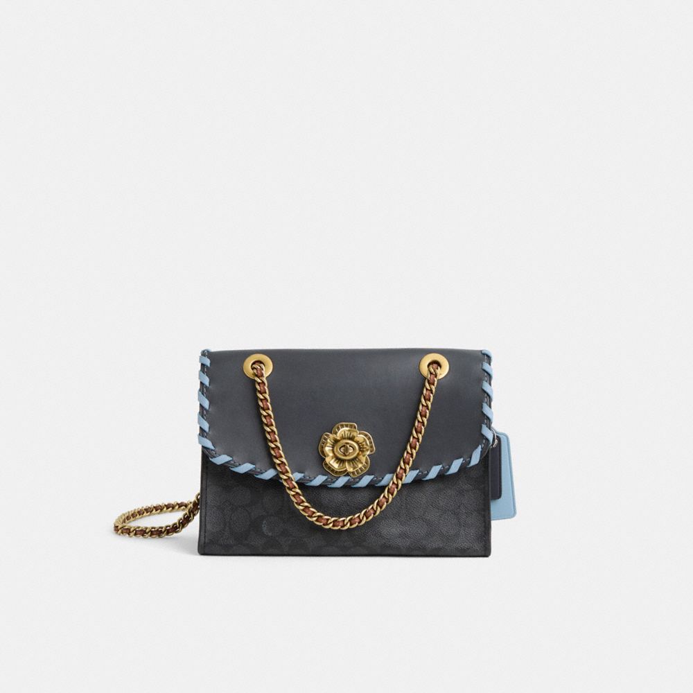 Coach Upcrafted Parker In Colorblock Signature Canvas In Brass/charcoal/midnight Navy