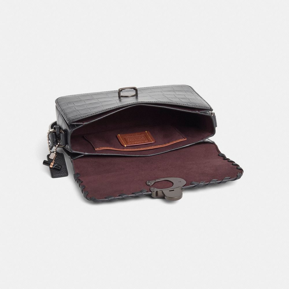 COACH®,Upcrafted Studio Shoulder Bag,Crocodile,Shoulder Bag,Logo,Metal,Whipstitch,Adjustable,Gunmetal,Day Party,Black,Inside View,Top View