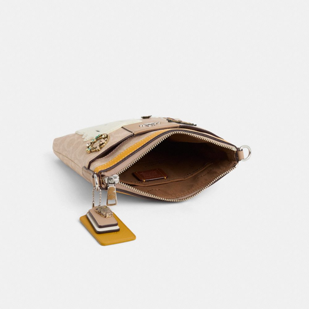 COACH®,Upcrafted Kitt Messenger Crossbody In Colorblock Signature Canvas,Leather,Canvas,Crossbody,Applique,Embroidered,Log...,Beige,Inside View,Top View