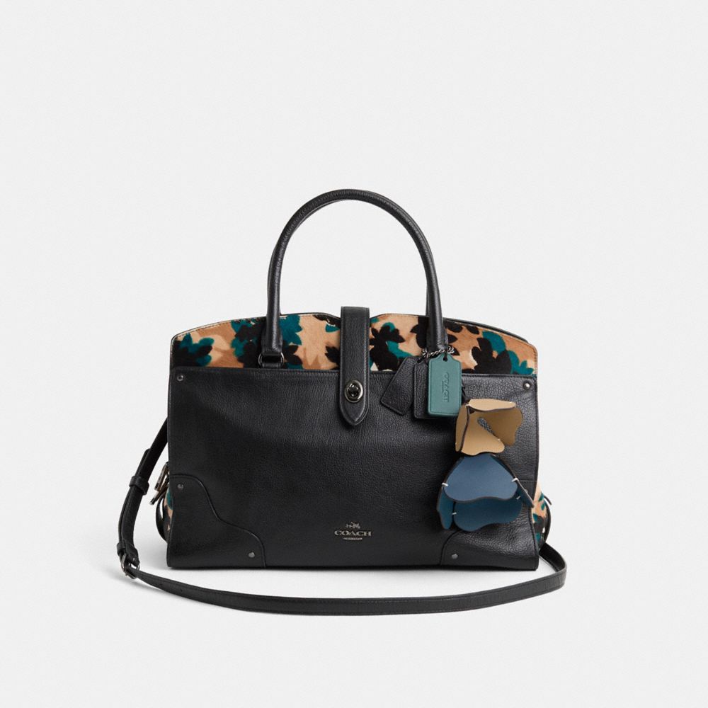 Coach Upcrafted Mercer Satchel In Printed Haircalf In Gunmetal/black