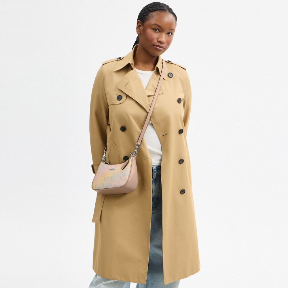 COACH®,Teri Shoulder Bag In Rainbow Signature Canvas,Canvas,Shoulder Bag,Metal,Color Block,Logo,Casual,Beige,Detail View